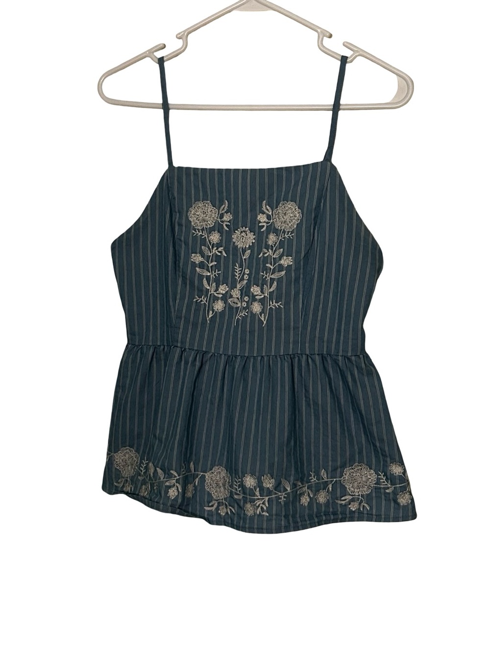 Harper blue Pinstripe Floral Embroidered Camisole